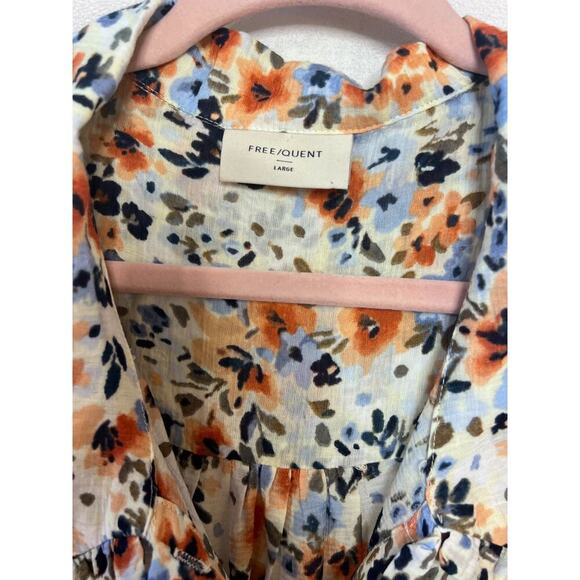 Free/Quent Top Size LG Floral Print Ruffled Collar Short Sleeve - Picture 6 of 7